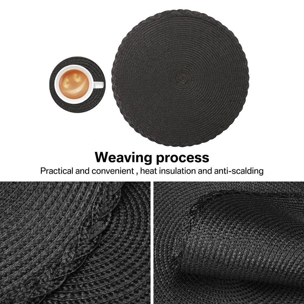 Set of 6 Round Placemats and Coasters Braided Woven Place Mats Washable Heat Resistant Table Mats and Coasters for Dining Table