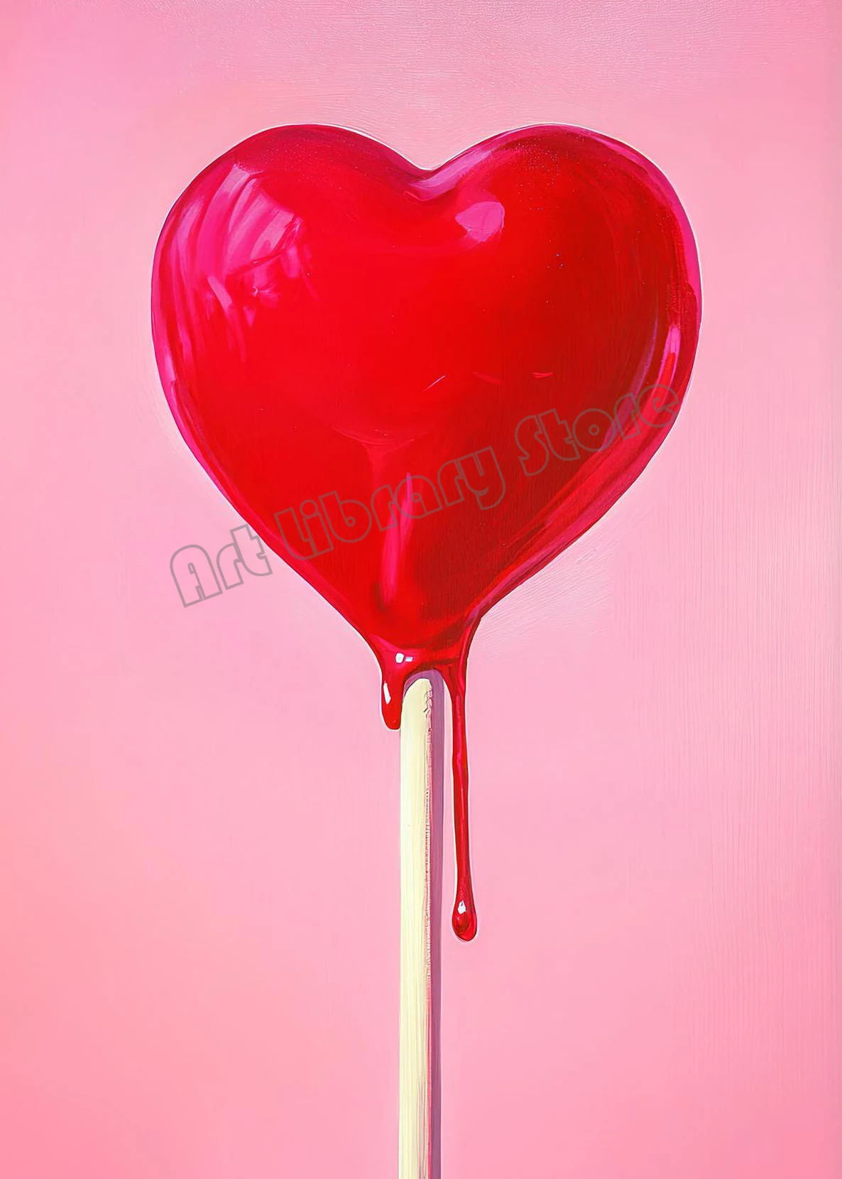 Retro Cute Pink Cherries Bow Heart Lollipop Love Valentine Illustration Poster Canvas Painting Wall Pictures Modern Home Decor