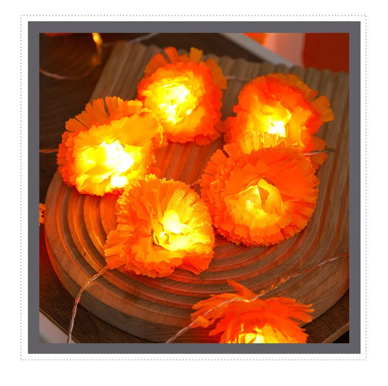 Marigold Garland for Decoration Lighted Day of The Dead Dia De Los Muertos Indian Diwali Altar Halloween Home Party Decor