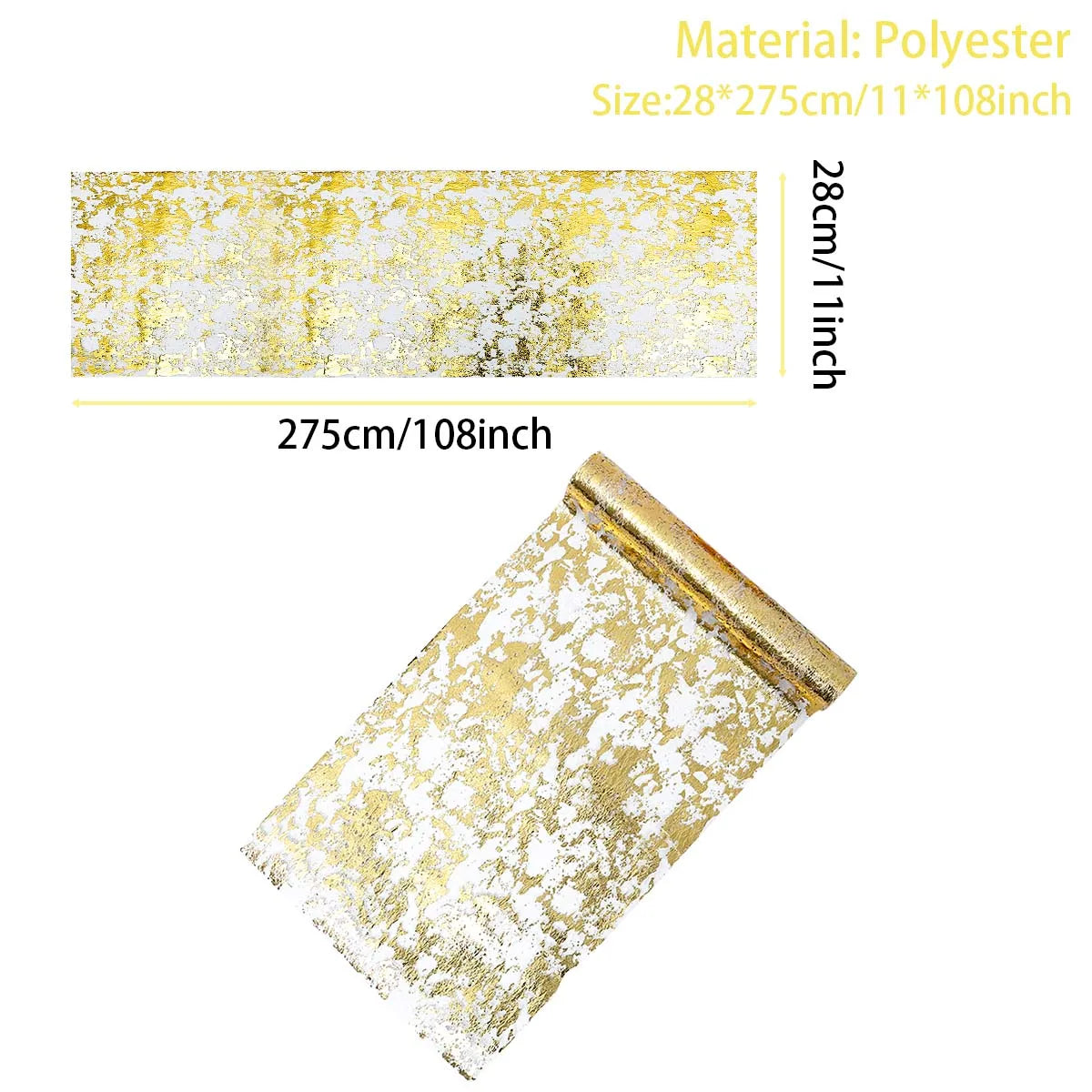 Sparkle Metallic Gold Table Runner Sequin Glitter Foil Mesh Roll Tablecloth for Wedding Event Birthday Baptism Baby Shower Decor