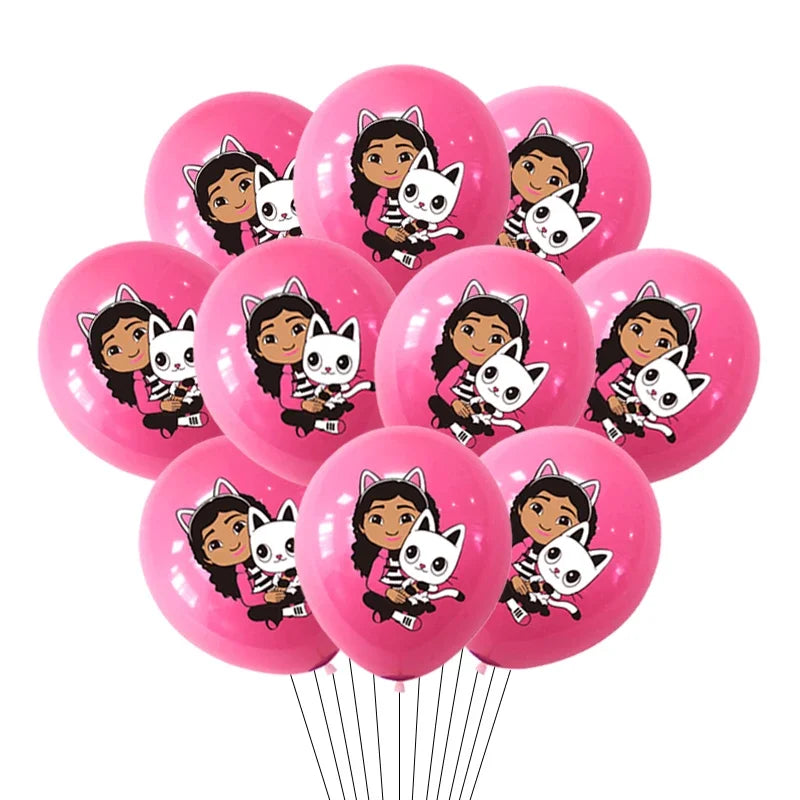 10/15pcs 12 Inch Gabby Dollhouse Cat Latex Sequin Balloon Set Baby Shower Party Balloon Decoration Girl Birthday Party Supplies