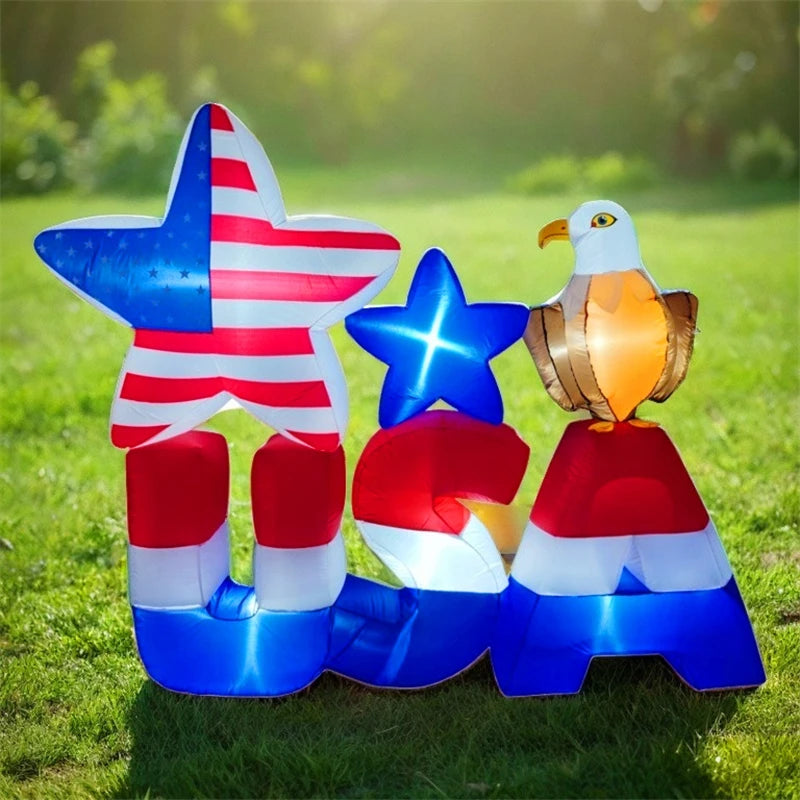 Happy 4th of July Inflatable Decoration 2.1M\7FT Independence Day Giant Inflated Model Ornament Home Festival Party DIY Decor