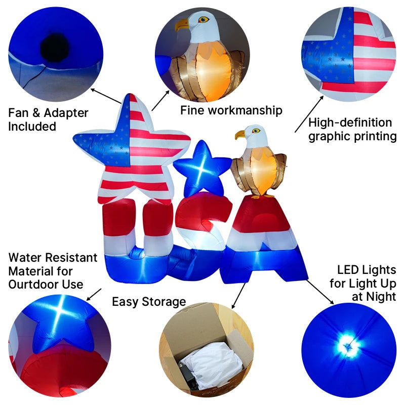Happy 4th of July Inflatable Decoration 2.1M\7FT Independence Day Giant Inflated Model Ornament Home Festival Party DIY Decor