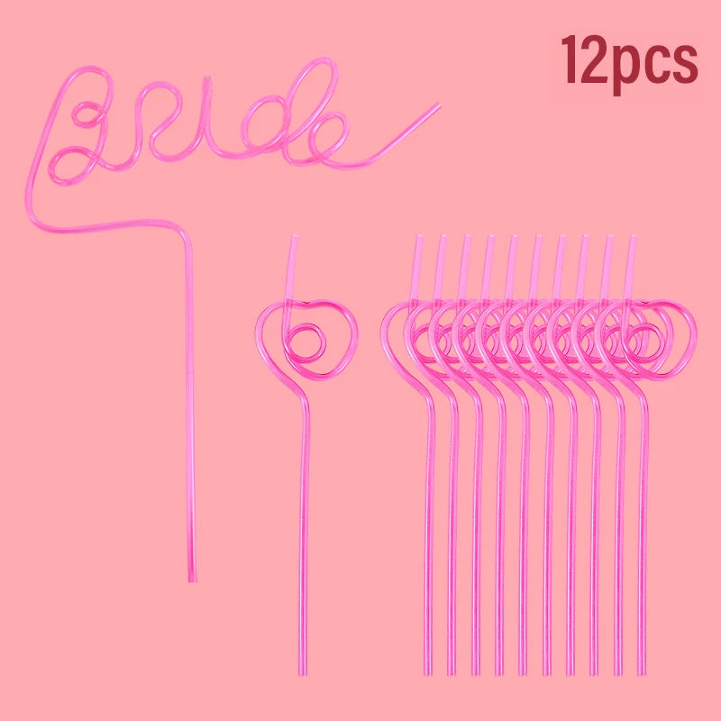 1set Bridal Shower Straws Love Heart Drinking Straw Bride To Be Wedding Decoration Bachelorette Hen Party Supply Team Bride Gift