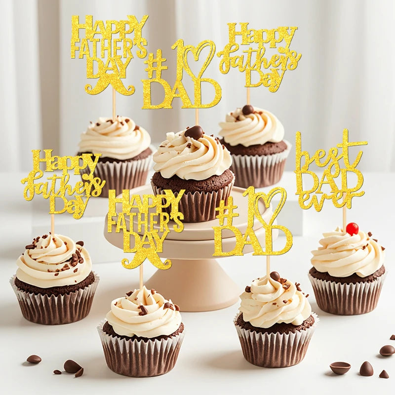 YOMDID 24Pcs Father's Day Cupcake Toppers Happy Cake Decorations Best Dad & Father's Day Cupcake Picks Cake Decorating Supplies