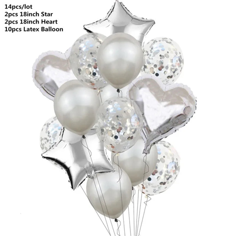 14pcs Rose Gold Mix Star Heart Confetti Latex Balloons Birthday Party Decorations Kids Adult Wedding Anniversary Globos Supplies