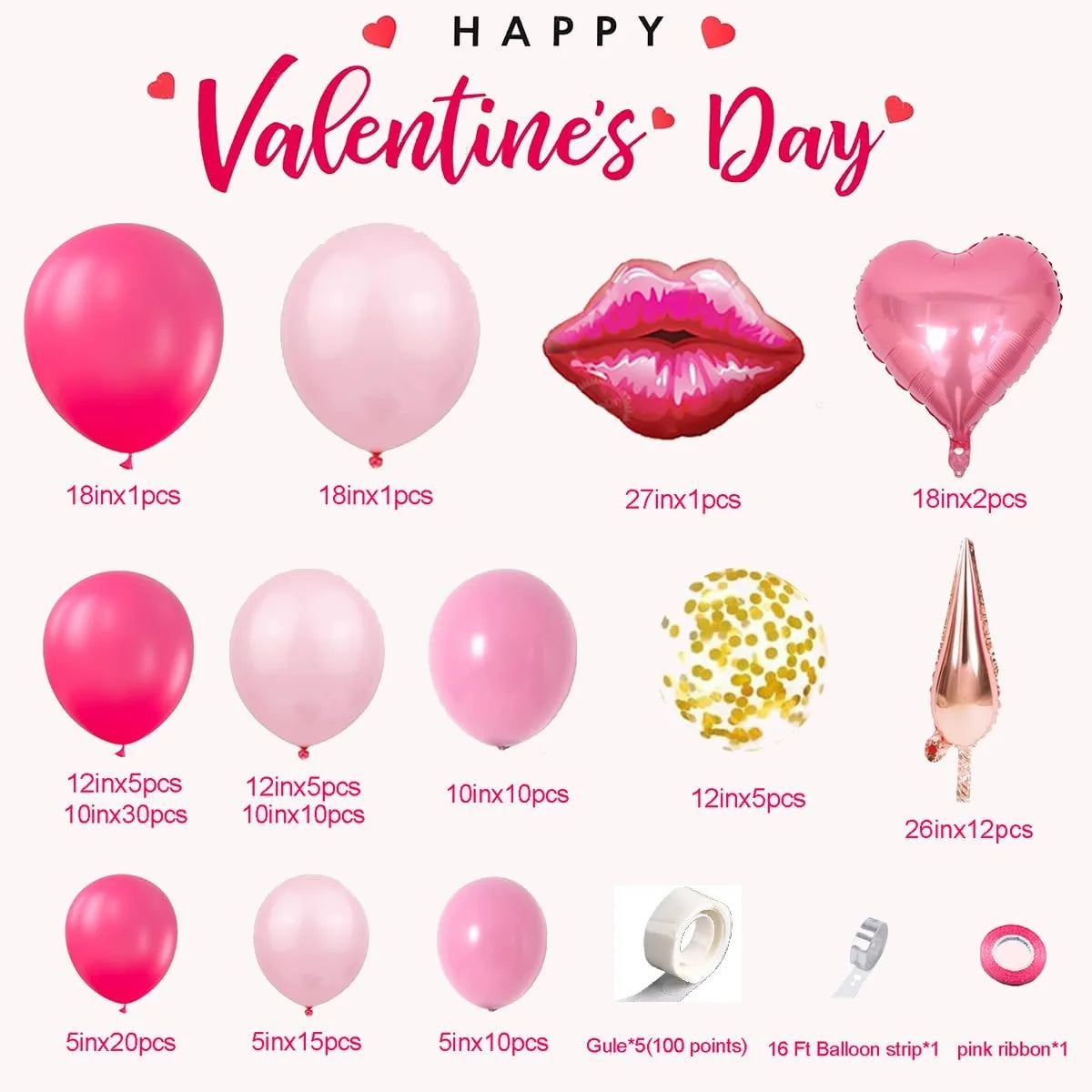 130pcs Rose Red Pink Balloon Garland Arch Kit Wedding Birthday Party Decoration Valentine's Day Baby Shower Decor Globos