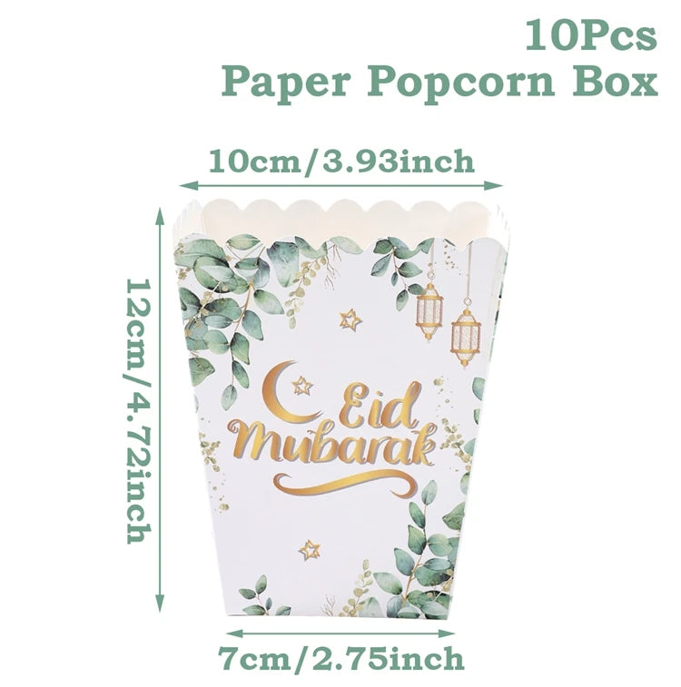 EID Mubarak Popcorn Box Biscuit Gift Box Ramadan Decoration 2025 For Home EID Mubarak Islamic Muslim Party Decor Eid al-Fitr