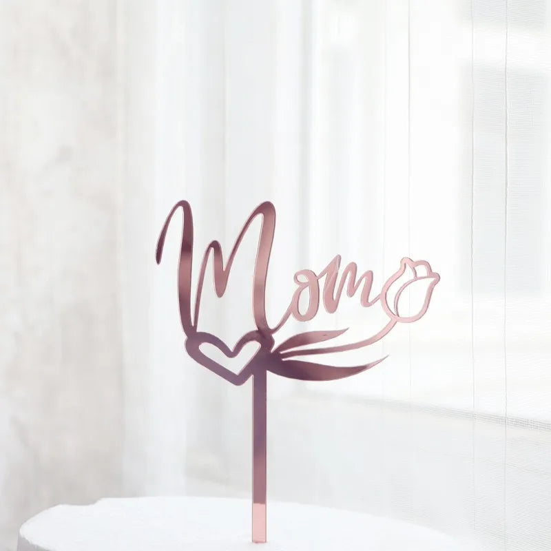 2023 Happy Mothers Day Cake Topper Gold Red Tulip Acrylic MOM Birthday Party Cake Toppers Dessert Decoration Mother's Day Gifts