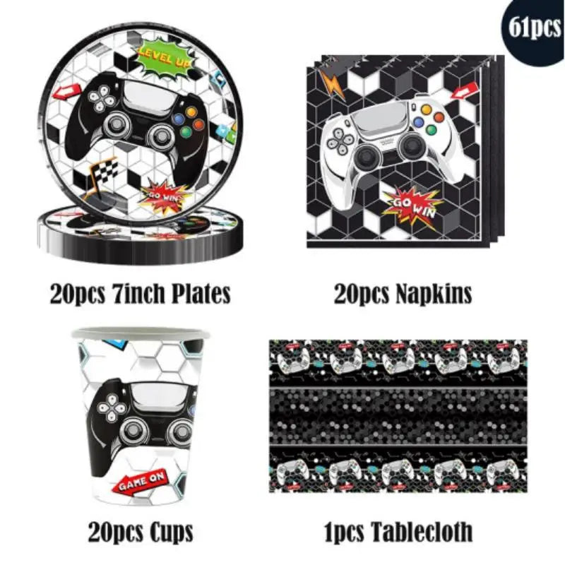 Video Game Birthday Decoration Tableware Balloons for Boy Paper Plates Cups Napkins Banner Cake Topper Video Game Party Favors