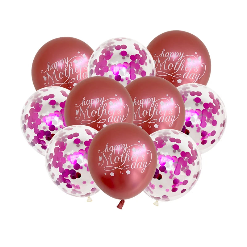 10pcs 12inch English Mother Father Foil Balloons Mother's Day Heart Shape Helium Love Globos Decor Mama Balloon Gifts Balaos