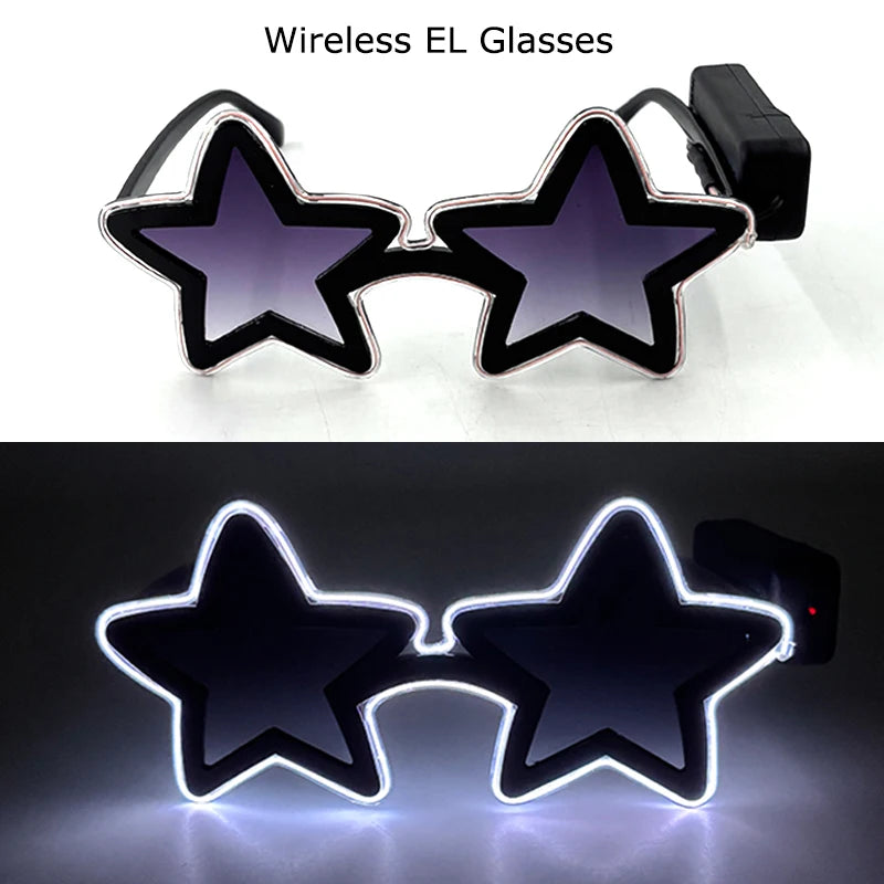 Wireless EL Glowing Party Glasses LED Light Up Five Stars Glasses Birthday Wedding Halloween Supplies Night Club Disco Props
