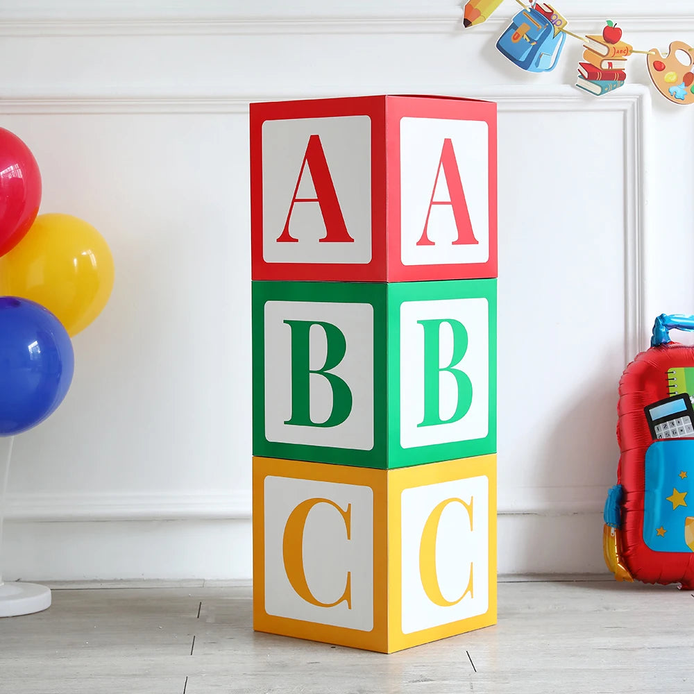 3pcs Back To School ABC Letter 123 Balloon Boxes Birthday Baby Shower Kindergarten Rainbow Happy Graduation Party Supplies