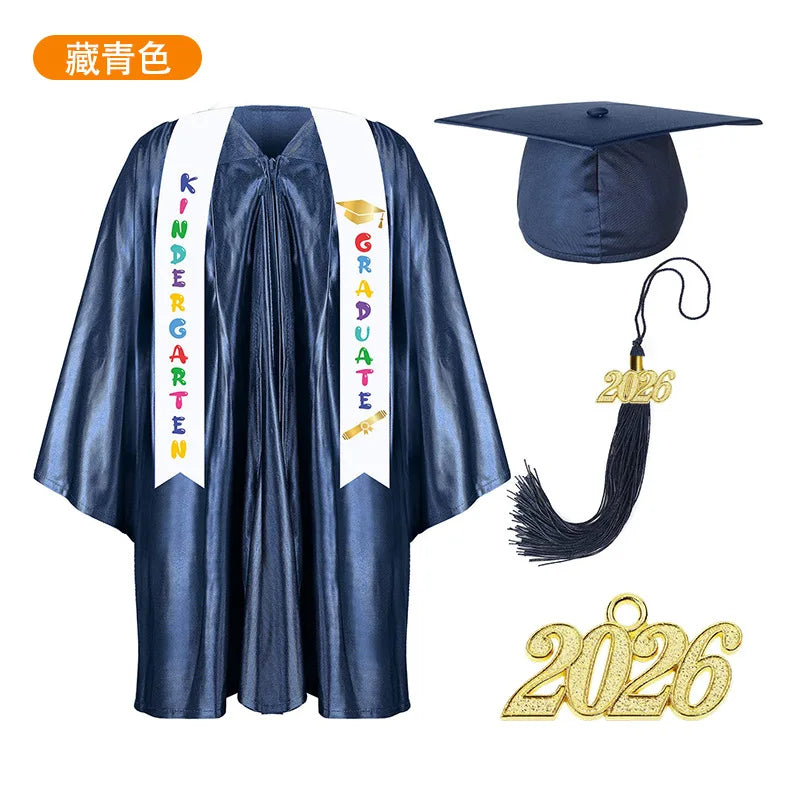 2025 Year Preschool and Kindergarten Graduation Gown Cap Tassel Set with 2025/2026 Charm Printed Stole Grad Gift for Boys Girls
