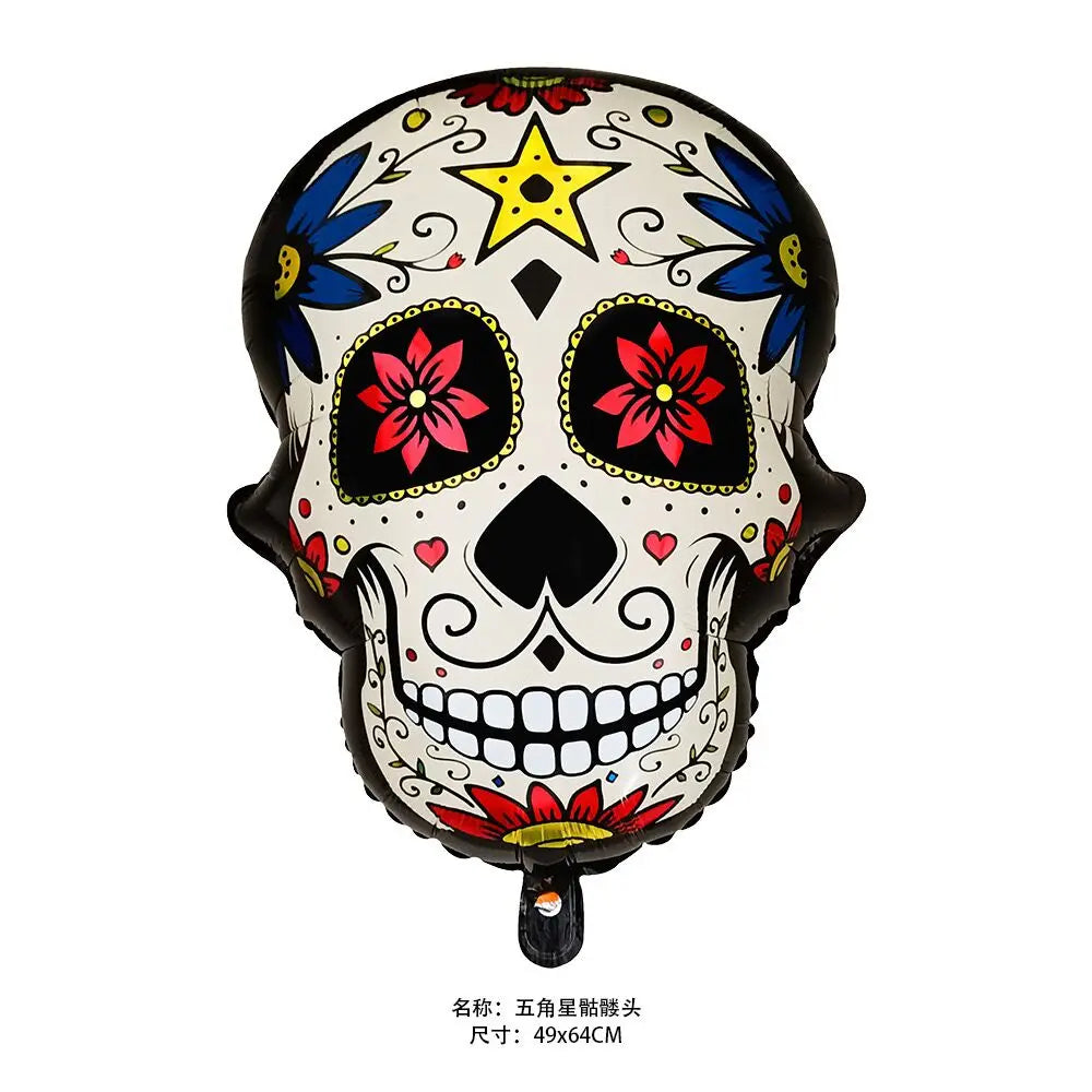 Fiesta Mexico Day of The Dead Theme Balloon Garland Arch Kit Multicolor Skull Foil Balloon Mexican Photography Backdrop