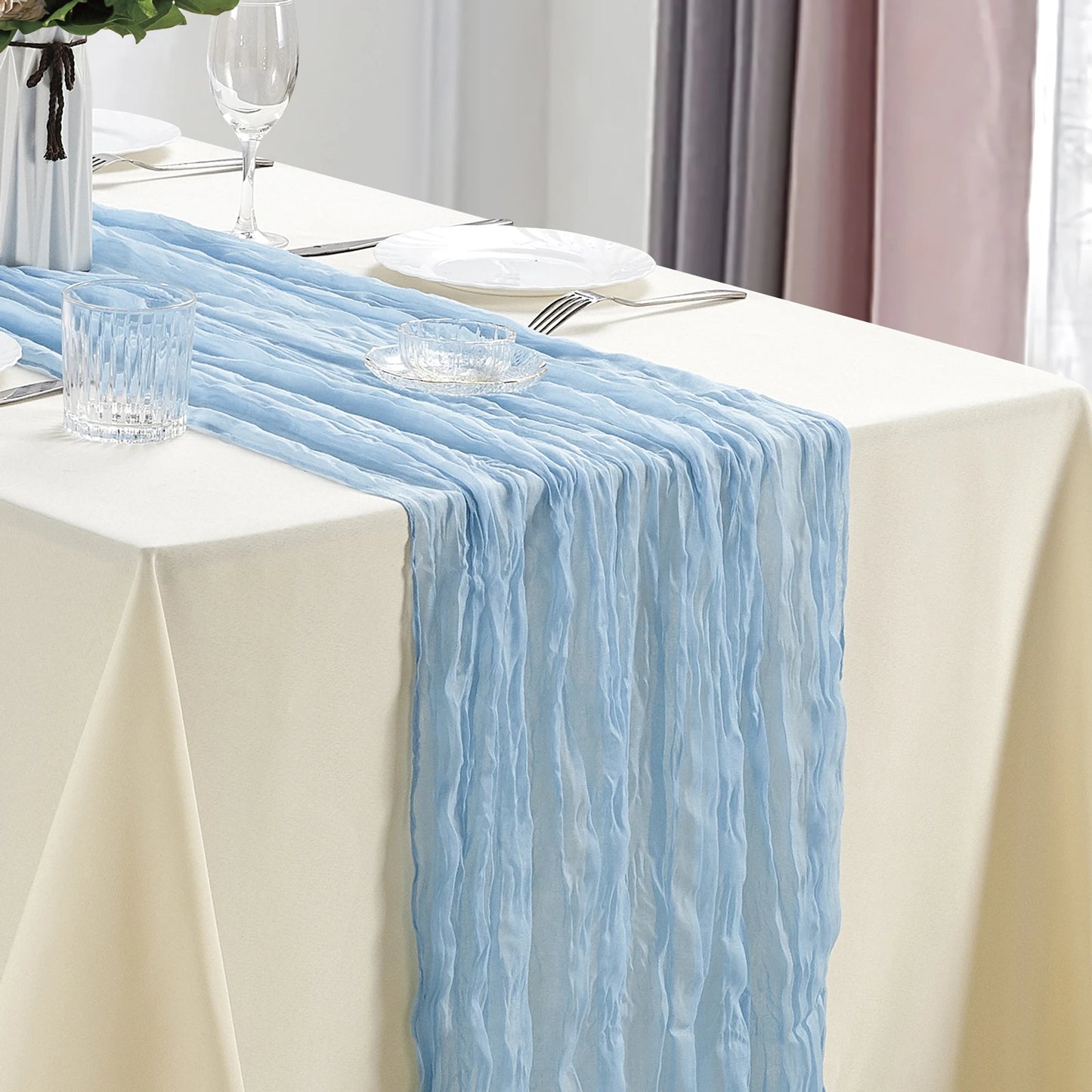 10Pcs Cheesecloth Table Runner Boho Gauze Table Runner 40x270cm Romantic Table Runner for Wedding Bridal Shower Birthday Party