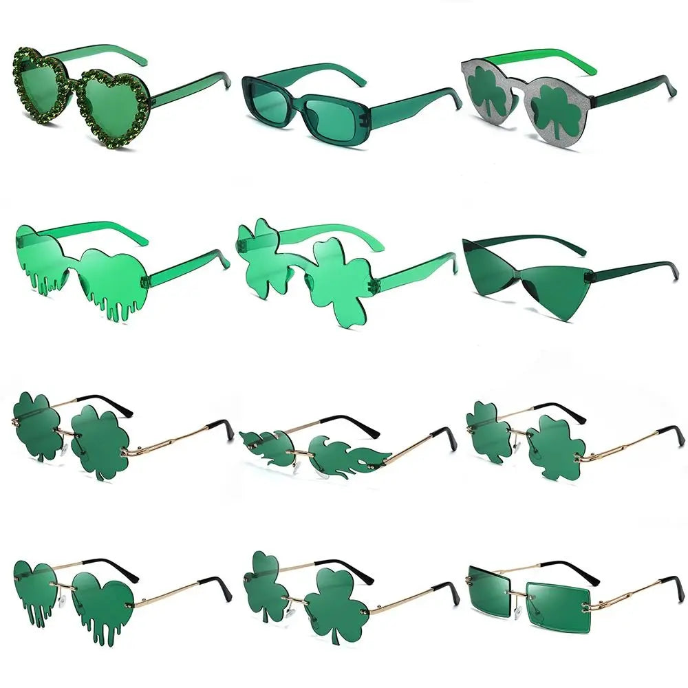 1pc St. Patrick's Day Irish Shamrock Sunglasses Green Four Leaf Clover Leprechaun Costume Glasses Party DIY Decor Supplies