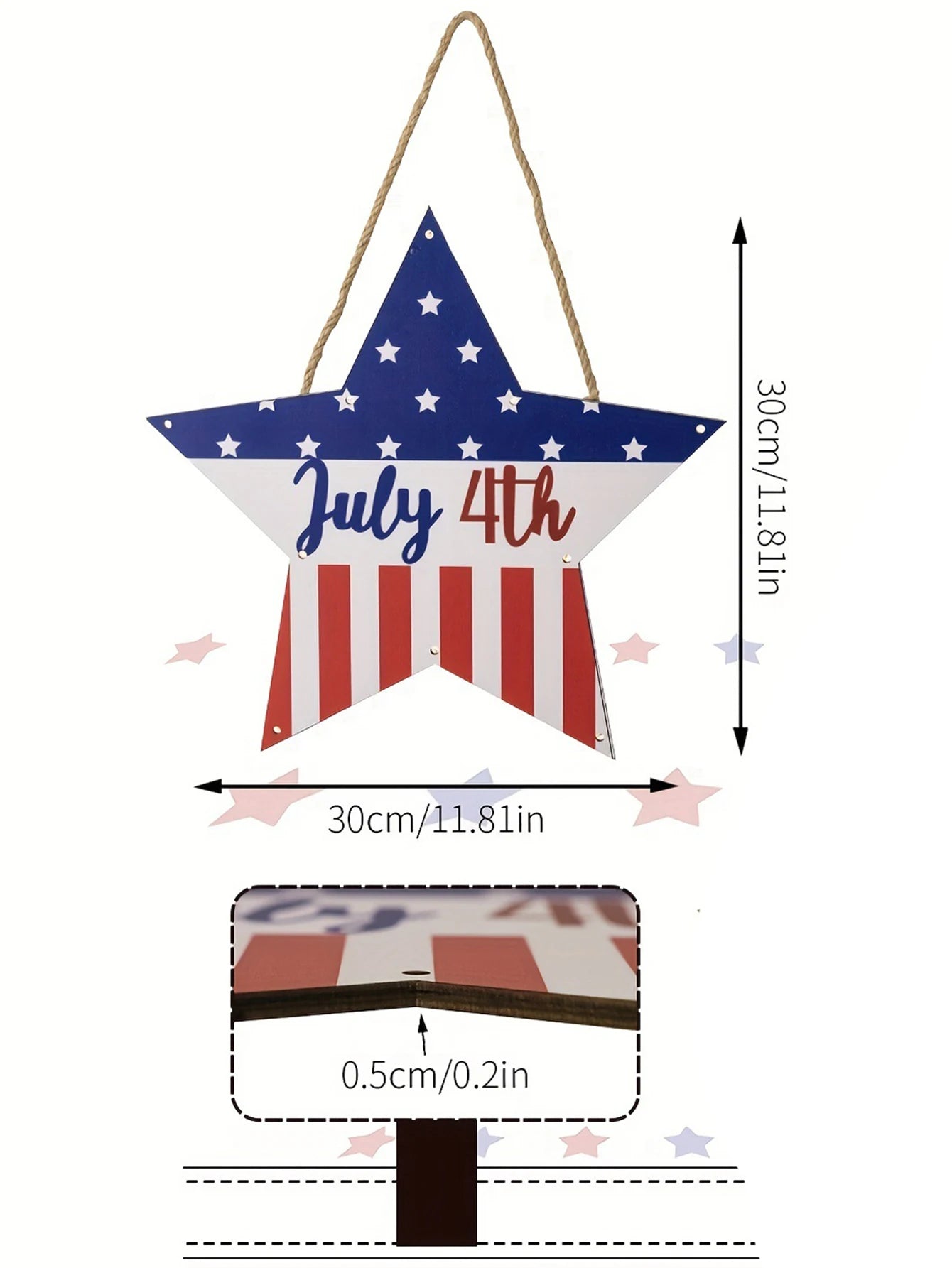 1pc 30cm Wood Independence Day Flash Star Doorplate with Lights July 4th Door Hanger Wall Pendants Independence Day Decorations