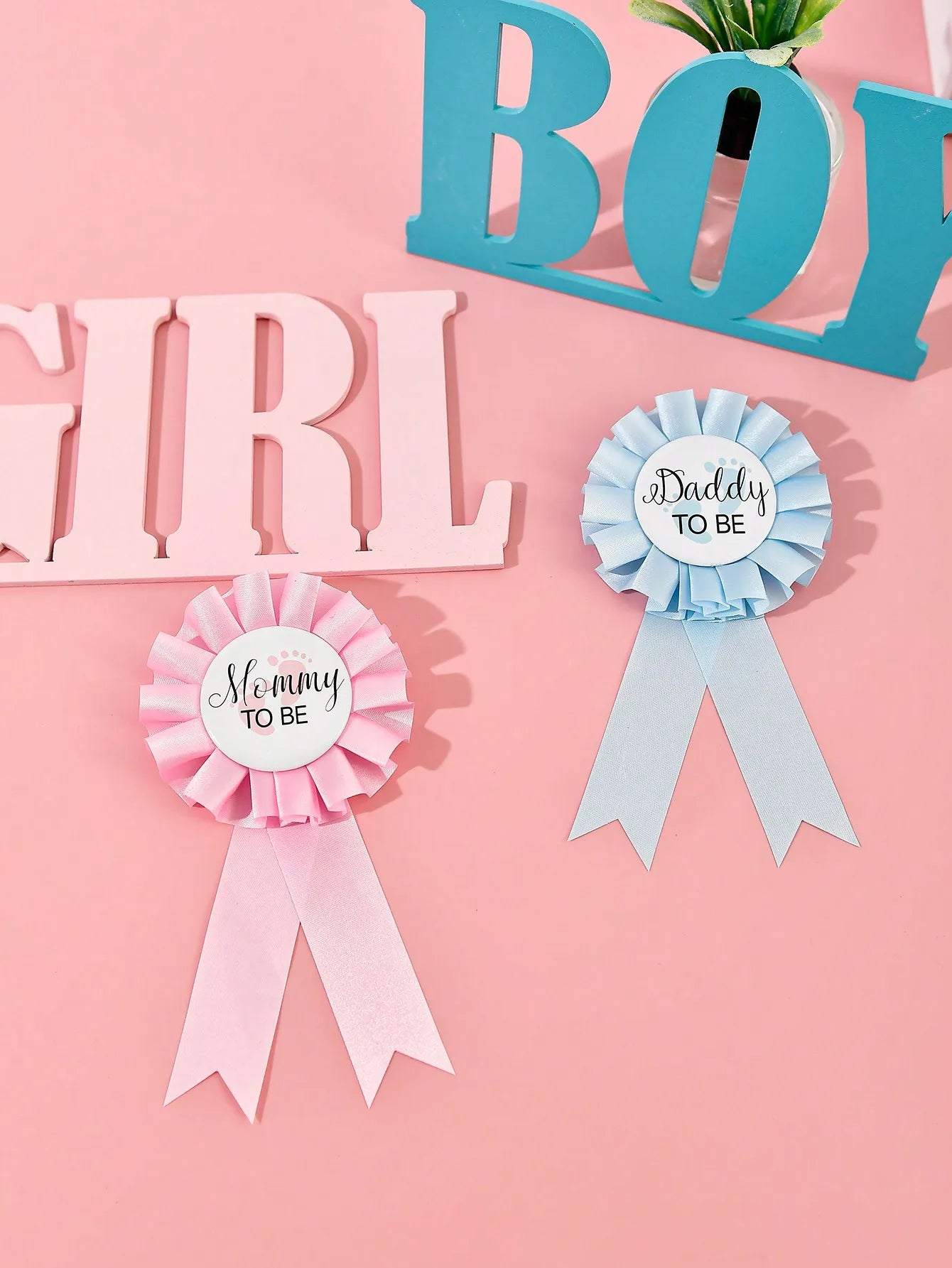 “Mommy and Daddy are going to be” tin pin-baby shower button sex reveal party boy blue rose wreath button baby celebration