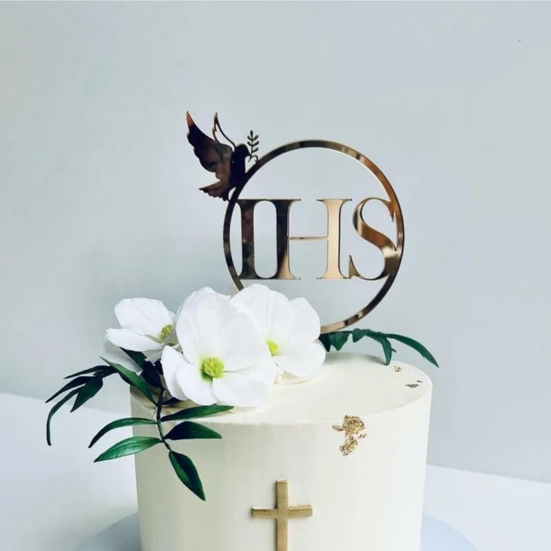 IHS Baptism First Communion Cake Decorations Christening Peace Dove Cake Topper for Communion Party Supplies Cake Decorations