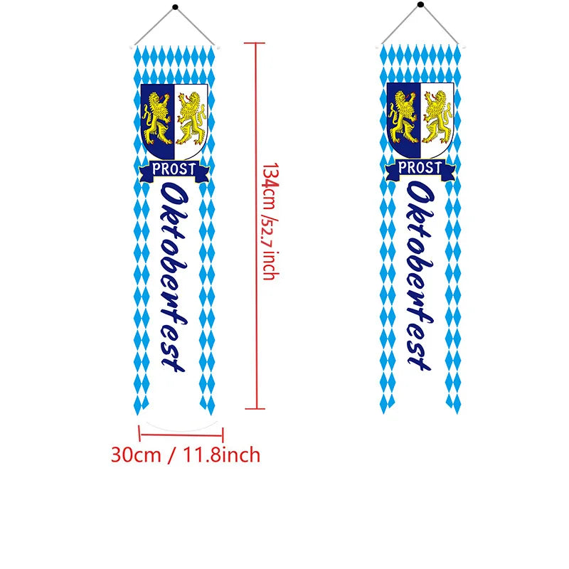 A Pair of Banner Oktoberfest Decorations Bavarian Check Flag Banner Sign Porch Welcome Banner Sign for German Theme Party