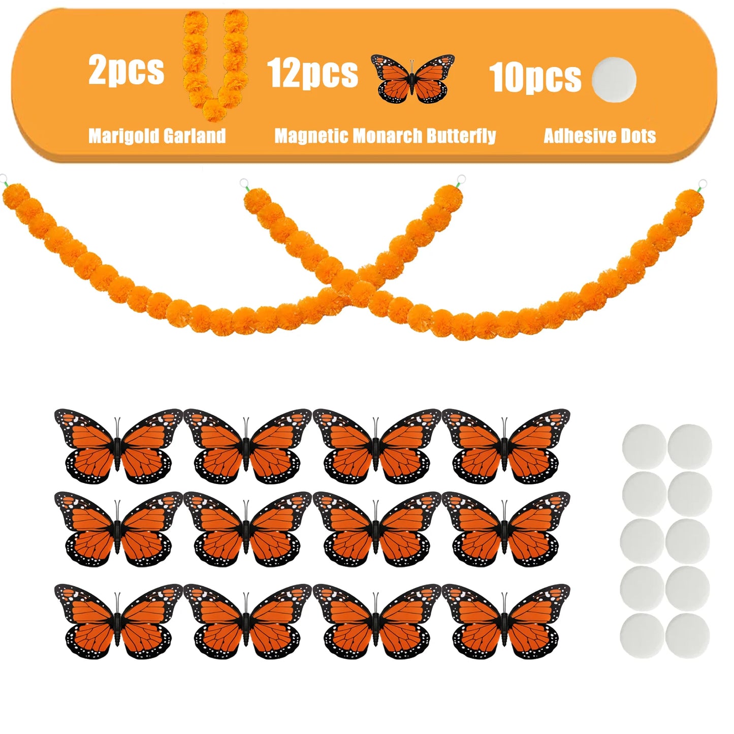 14~380pcs Day of the Dead Marigold Flower Garland Decorations Dia De Los Muertos ofrenda Altar with Monarch Butterfly Mexican