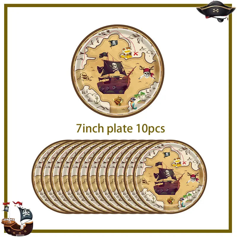 Pirate Birthday Party Decoration Balloon Tableware Tablecloth Backdrop Hanging Banner Cake Toppers For Kids Party Event Supplies