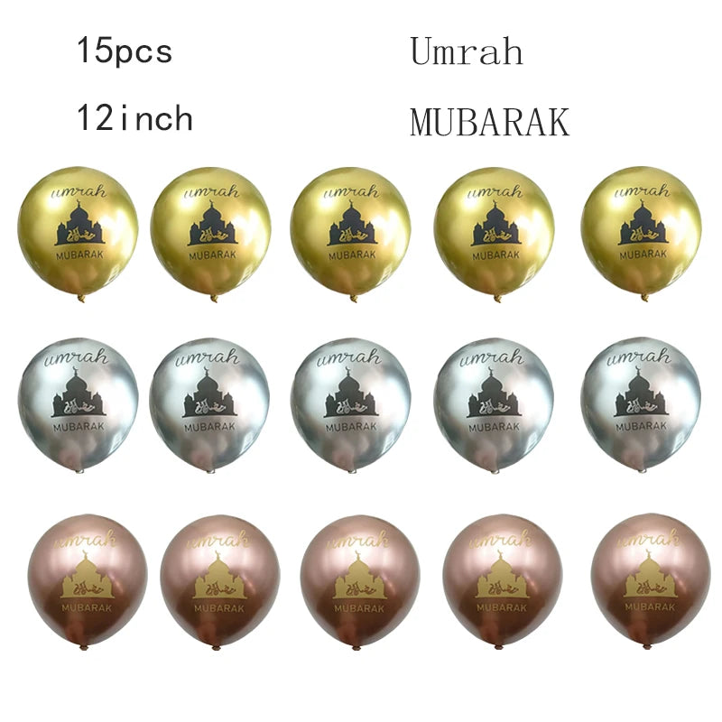 Black Gold Umrah Mubarak Latex Confetti Balloon Eid Mubarak Islamic Muslim Pilgrimage Festival Party Decor Supplies