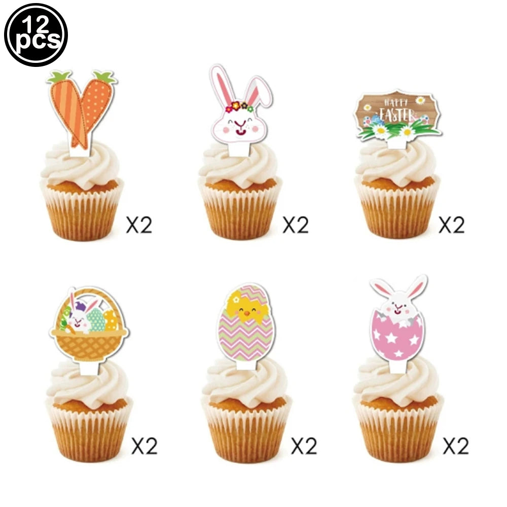 Easter Theme Disposable Tableware Cute Cartoon Bunny Rabbit Pattern Paper Plates Cups Napkins Kids Favor Easter Party Decoration