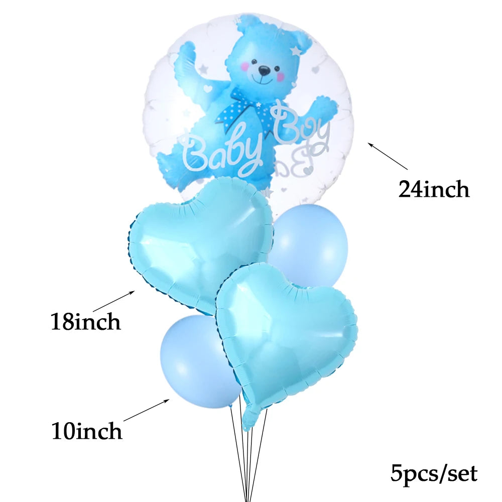 4D Transparent Baby Boy Girl Blue Pink Bubble Balloon Bear Foil Balloons Set Kids Birthday Gender Reveal Baby Shower Decorations