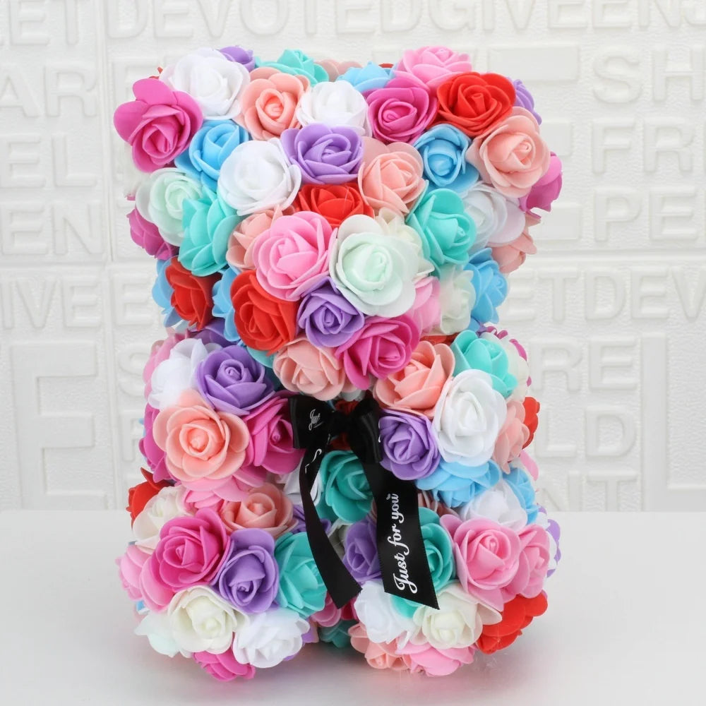 Romantic Valentine's DayCreative Eternal Flower Rose Bear Christmas Gift Rose Bear Hug Bear Wedding Flower Decoration Gift
