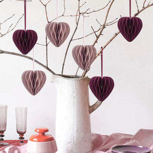 1/2Pcs Mini 3D Love Heart Paper Honeycomb Ball Garland Ornament for Valentine's Day Wedding Anniversary Party Decoration