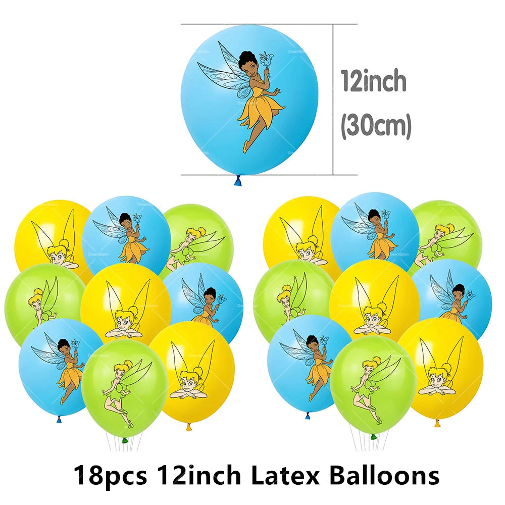 Tinker Bell Fairy Foil Balloons Pixie Latex Ballon Happy Birthday Banner Party Decorations Cake Toppers Cartoon Kids Girls Gift