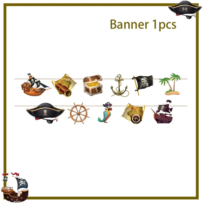 Pirate Birthday Party Decoration Balloon Tableware Tablecloth Backdrop Hanging Banner Cake Toppers For Kids Party Event Supplies