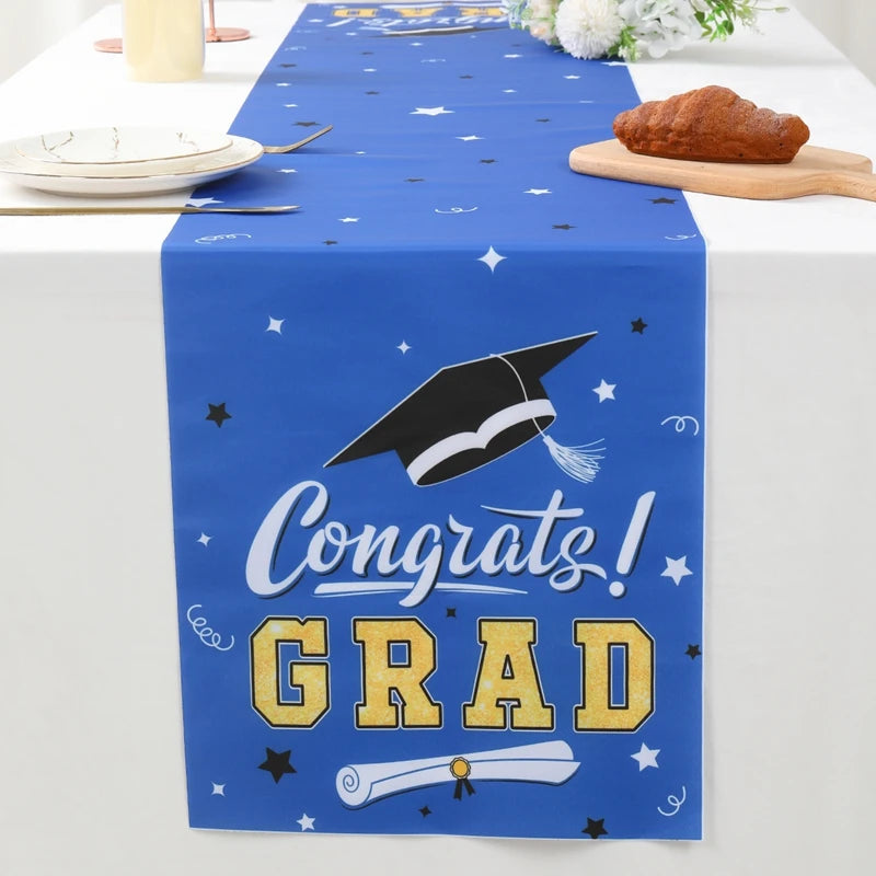 Graduation Table Runner Graduation Decorations 2025 Black Gold Polyester Graduation Table Cloth Prom Grad Party Table Decoration