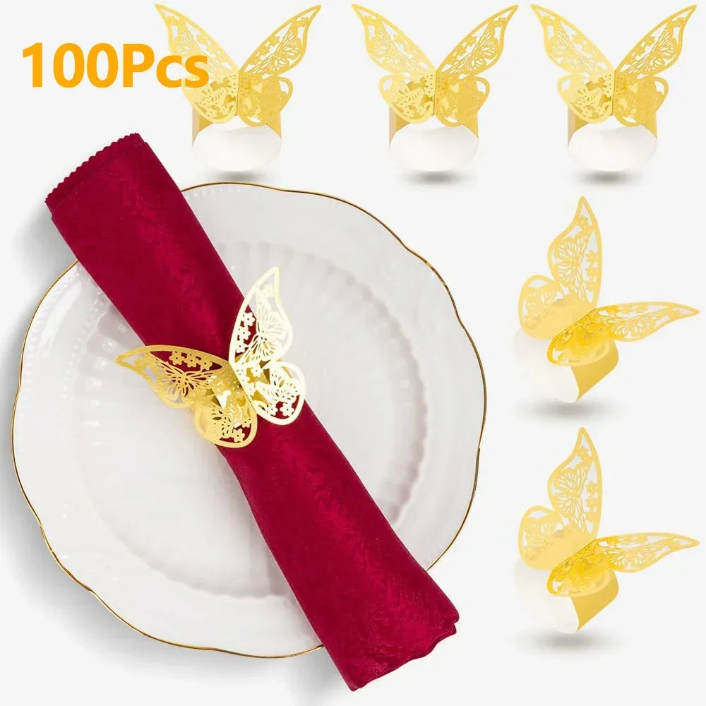 100/50Pcs Napkin Ring Hollow Pattern Gold and Silver Napkin Ring Wedding Party Table Decoration Supplies Wedding Decoration