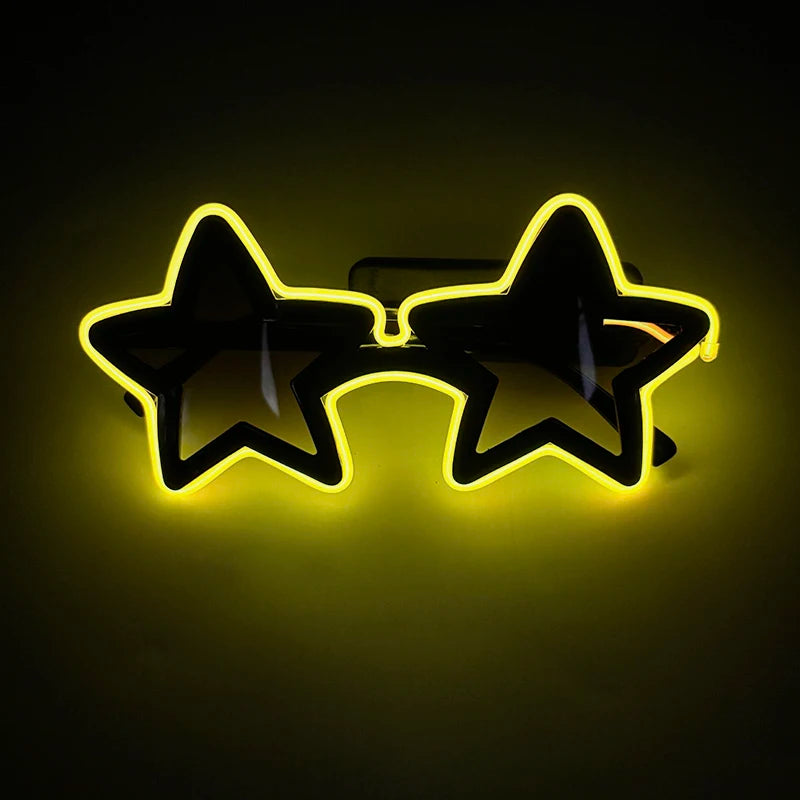 Wireless EL Glowing Party Glasses LED Light Up Five Stars Glasses Birthday Wedding Halloween Supplies Night Club Disco Props