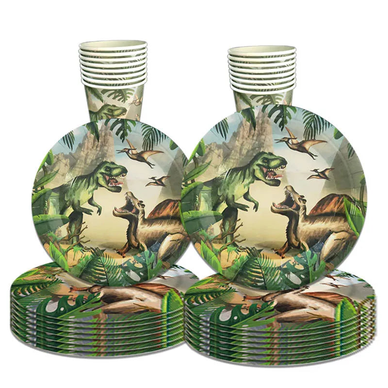 Dinosaur Theme Party Disposable Tableware Cretaceous Dinosaur Paper Plates Napkins Cups Boys Happy Dino Birthday Party Supplies