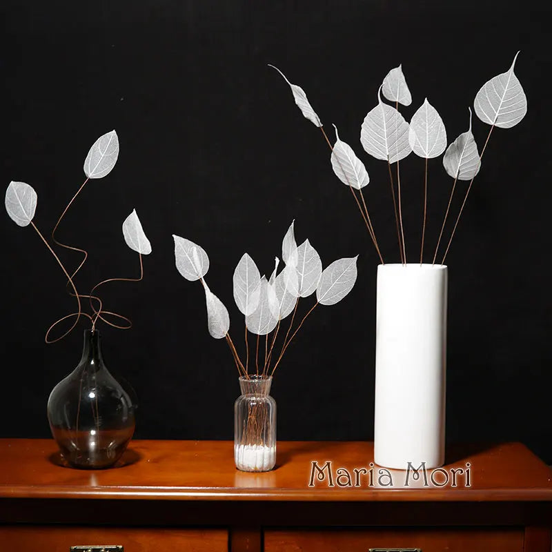 Home Decoration Lucency Leaves Natural Leaf Vein Immortal Artificial Flowers Wedding Table Decoration Wire Stem