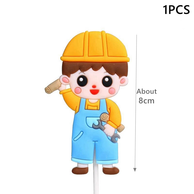 Excavator Car Crane Tractor Birthday Cake Topper Construction Party Decor Boy Kid Baby Shower 1st Birthday Party Cake Baking Kit