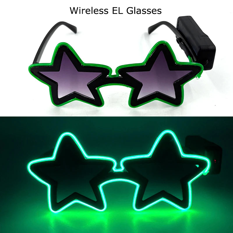 Wireless EL Glowing Party Glasses LED Light Up Five Stars Glasses Birthday Wedding Halloween Supplies Night Club Disco Props