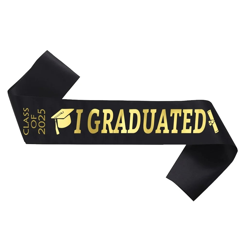 1Set Grad Cap Headband Graduated Satin Sash 2025 Graduation Party Decoration Supplies Photo Props Mini Bachelor Hat