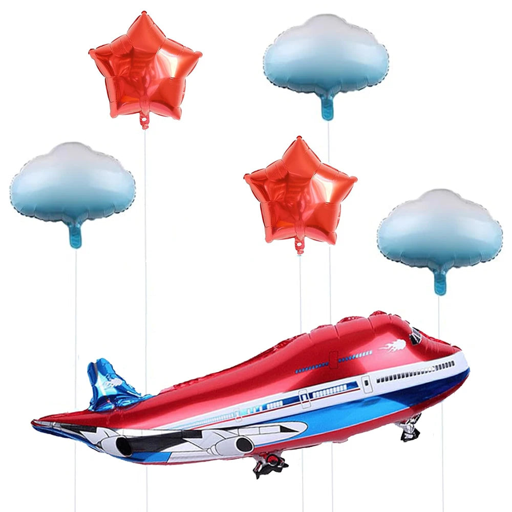 Airplane Party Decoration 12Inch Blue White Latex Balloons Big Plane Foil Cloud Balloon Set for Kids Boys Aviator Theme Birthday