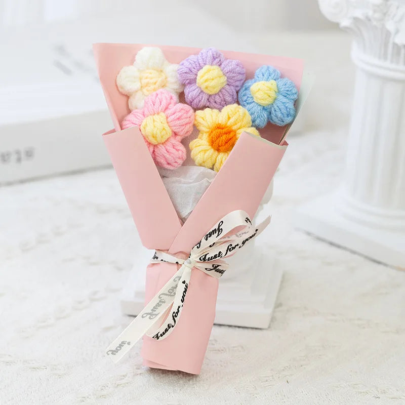 Creative Mini Knitted Flower Bouquet, Woolen Flower Bouquet, Floral Decoration