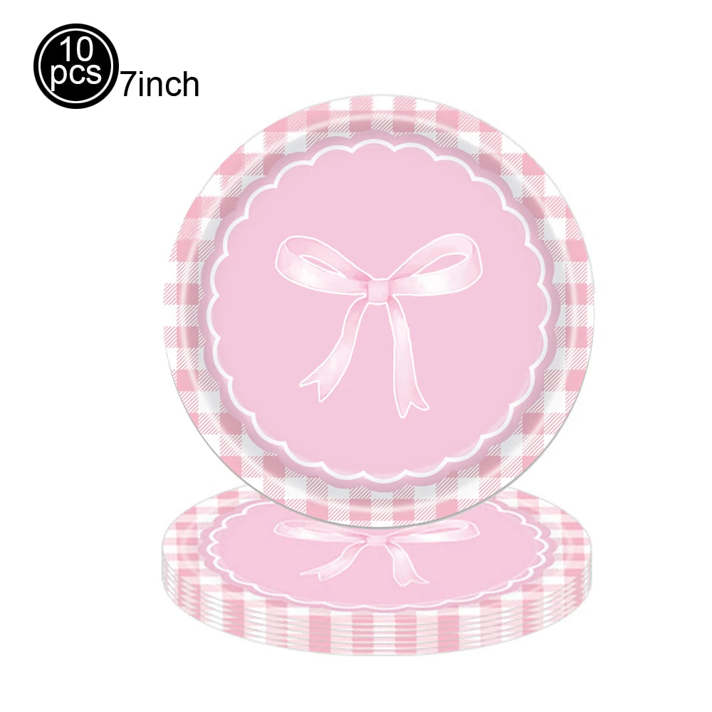 Bow Theme Party Supplies for Girl Pink Bow Cupcake Toppers Paper Drinking Straws Bridal Shower Bow Coquette Birthday Party Decor