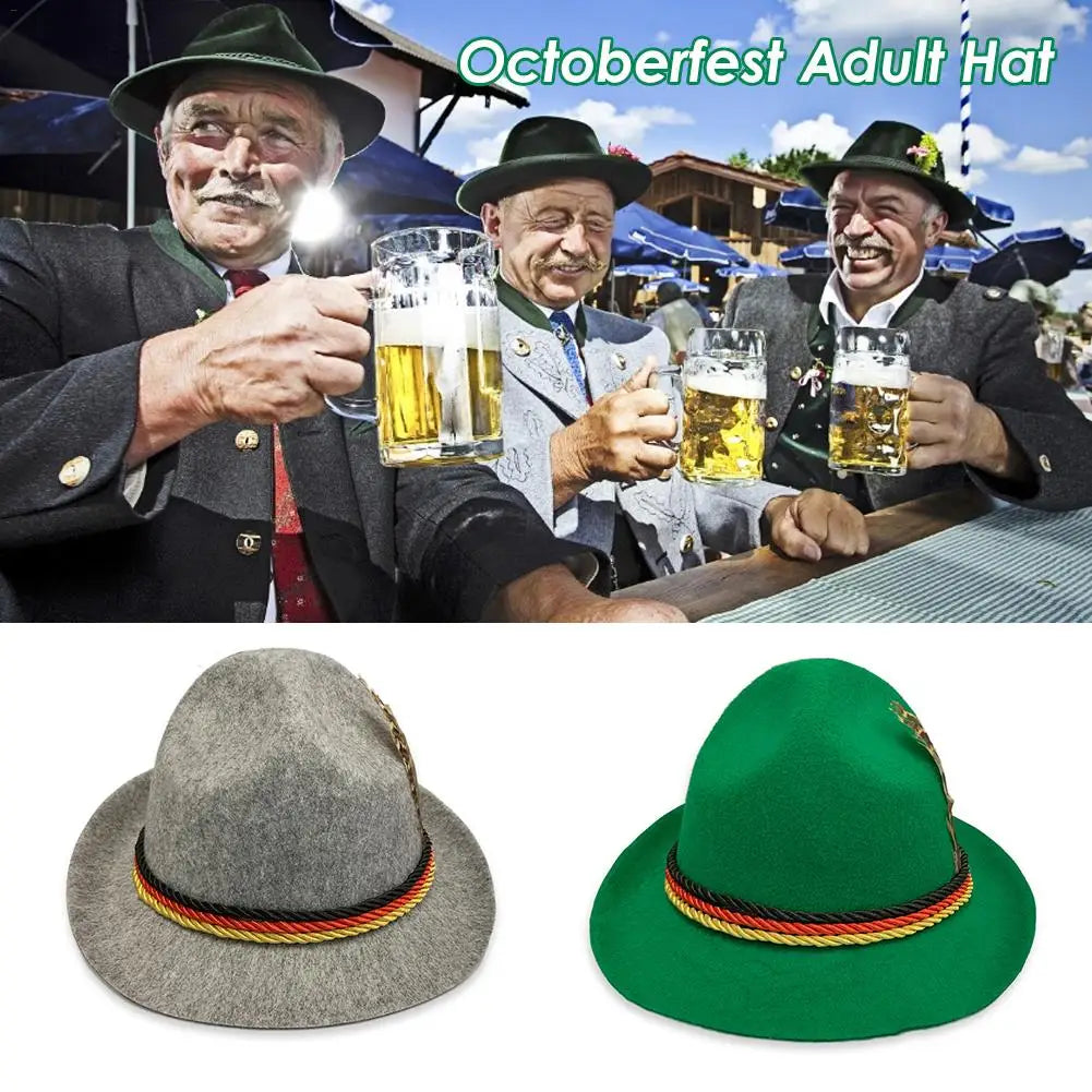 Traditional Oktoberfest Halloween Men Felt Hat German Alpine Cap Feather Decoration for Party Adult Neutral Costume Accessories