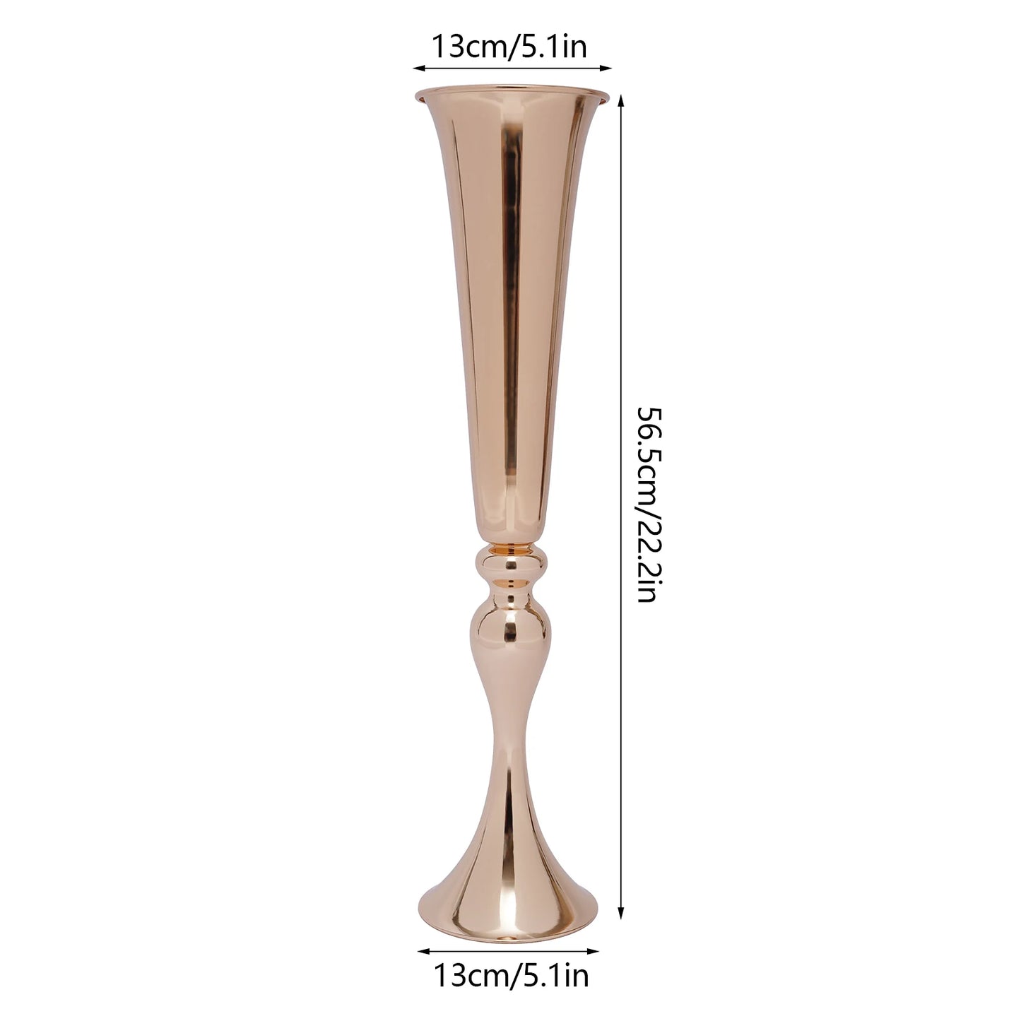 Golden Metal Table Flower Stand Vase 6Pcs Candle Holder 22.2" Tall Wedding Centerpiece Party Event Hotel Decoration