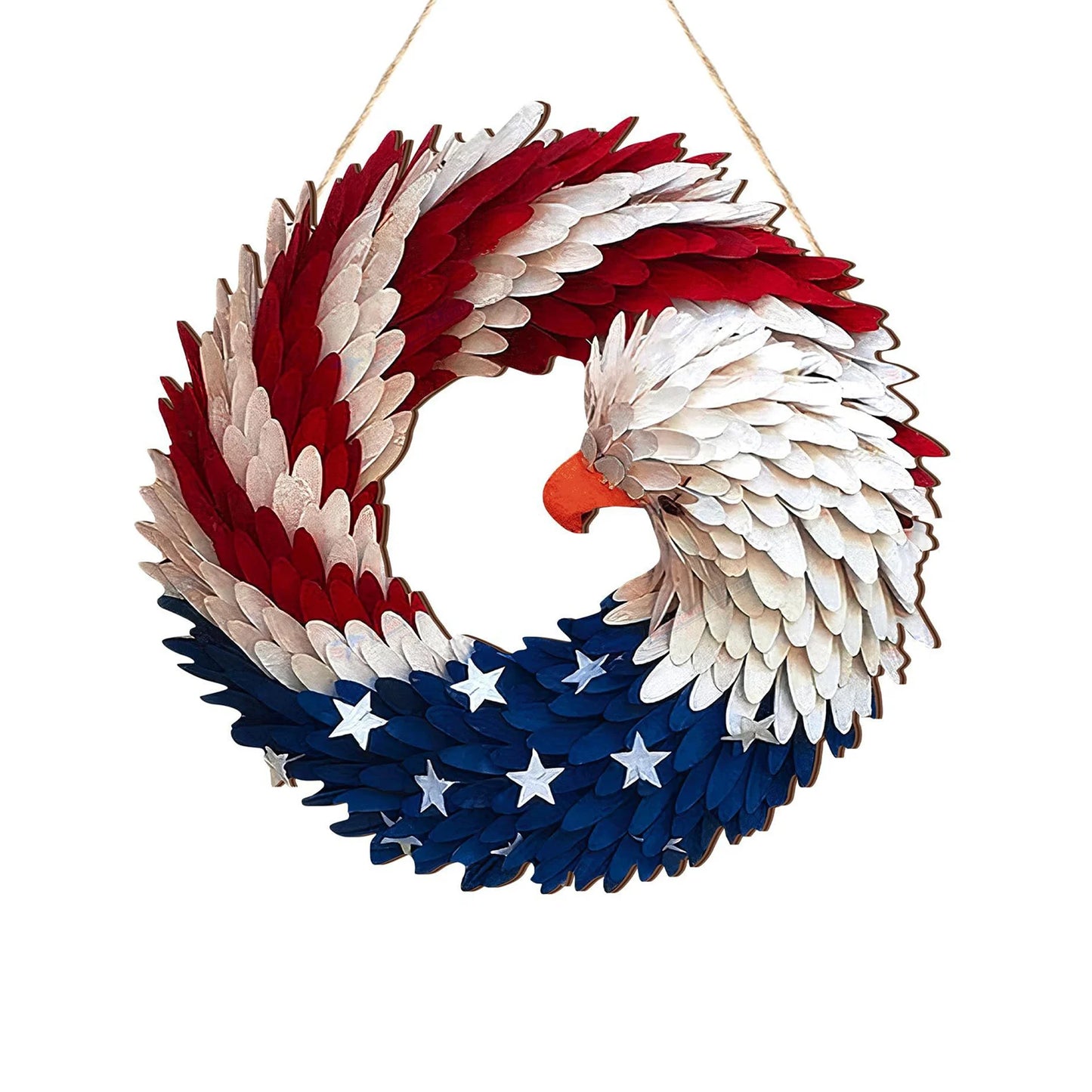 Independence Day Door Sign Wall Hanging Round Wooden Plaque Patriotic Front Door Decor 4th of July Festival Hanging Garland