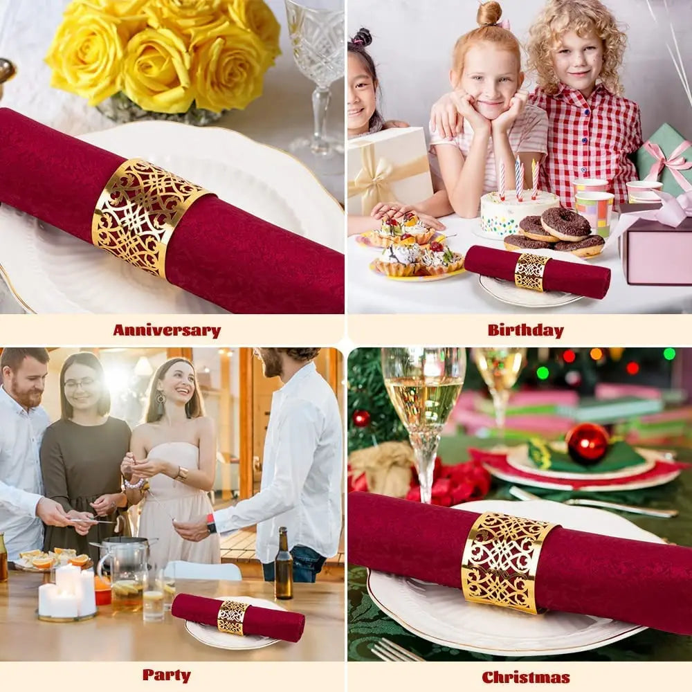 100/50Pcs Napkin Ring Hollow Pattern Gold and Silver Napkin Ring Wedding Party Table Decoration Supplies Wedding Decoration