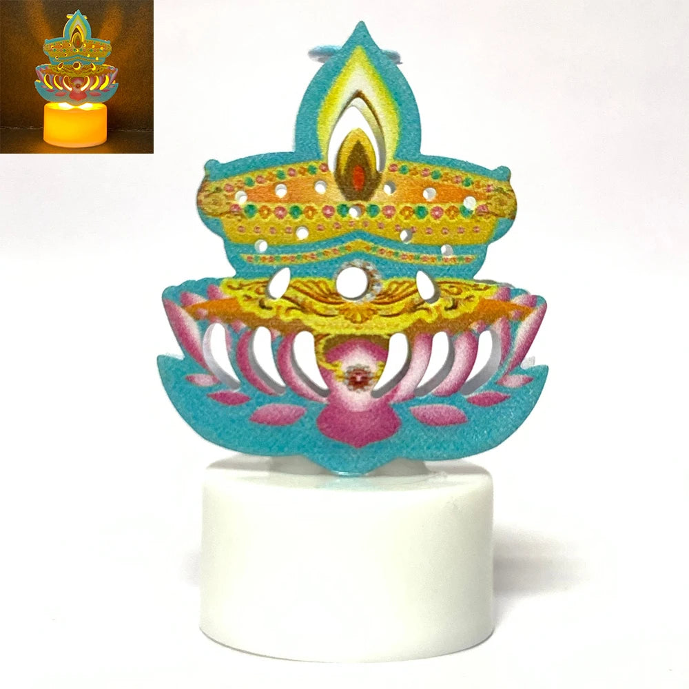 Diwali Diya Decor LED Candle Light, Hindu, Deepavali Festival, Night Light, Battery Powered, Art, 10 Pcs